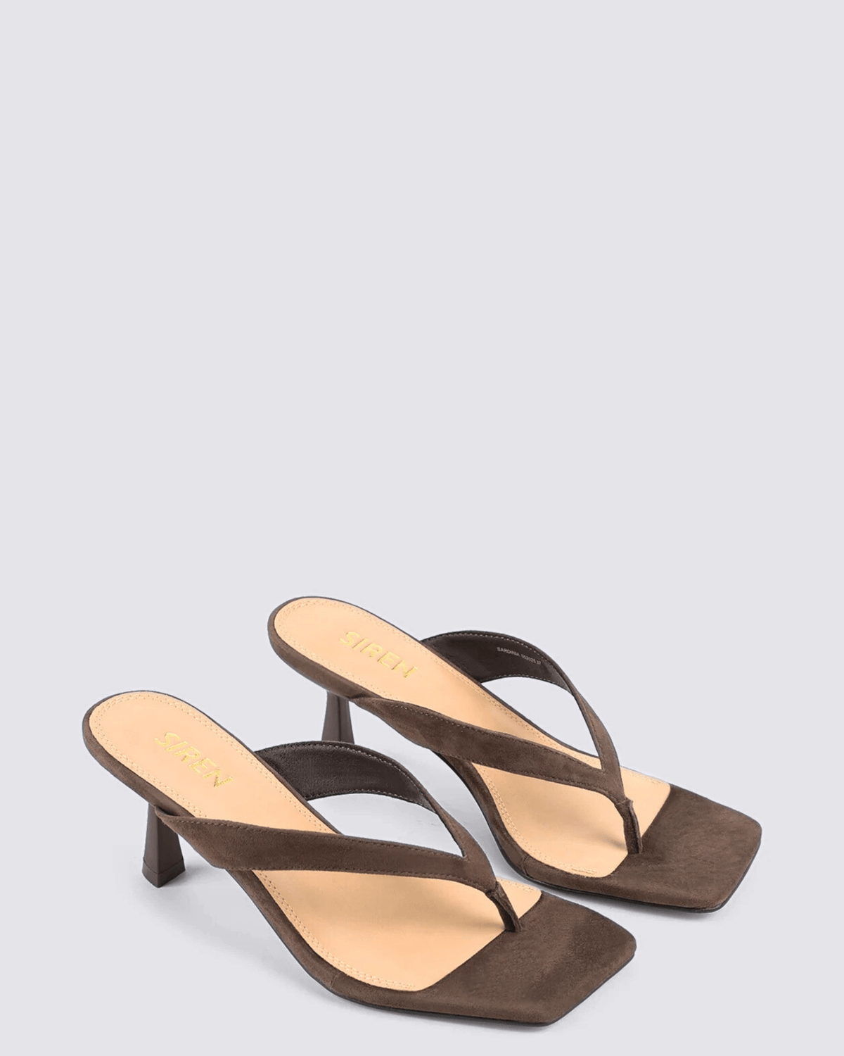 SARDINIA THONG HEELS CHOCOLATE BROWN SUEDE