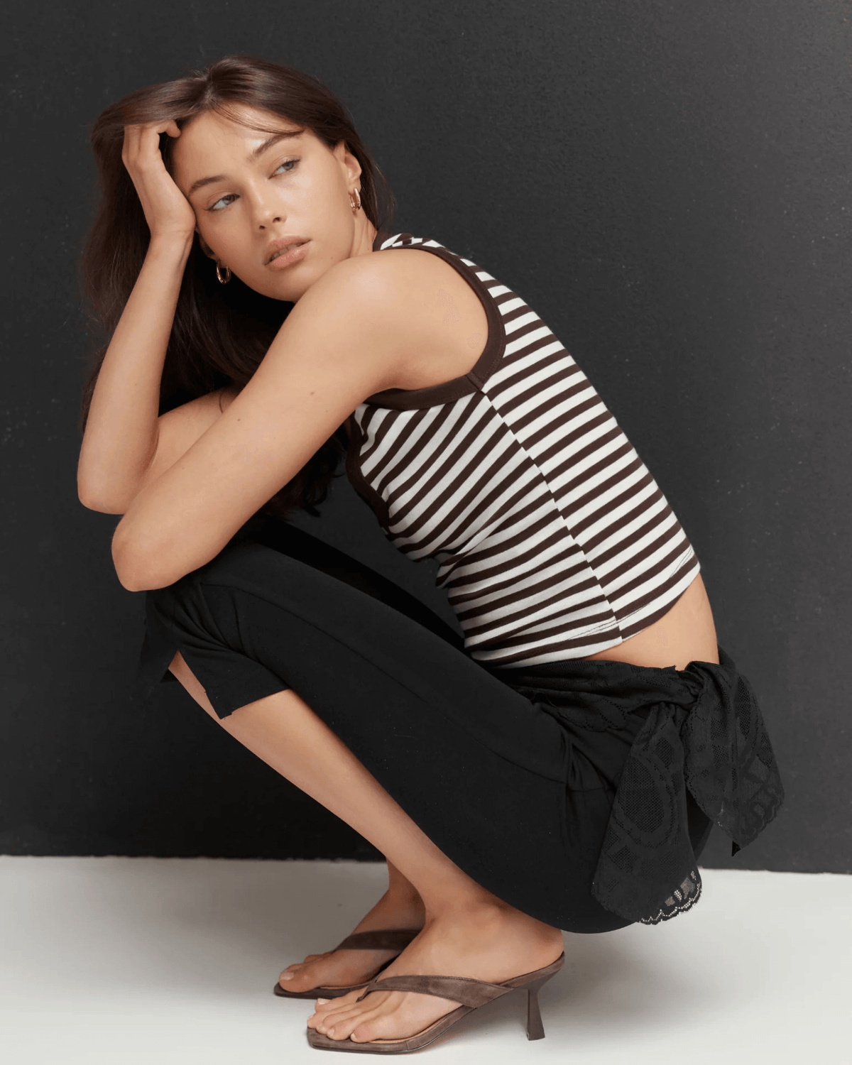 SARDINIA THONG HEELS CHOCOLATE BROWN SUEDE