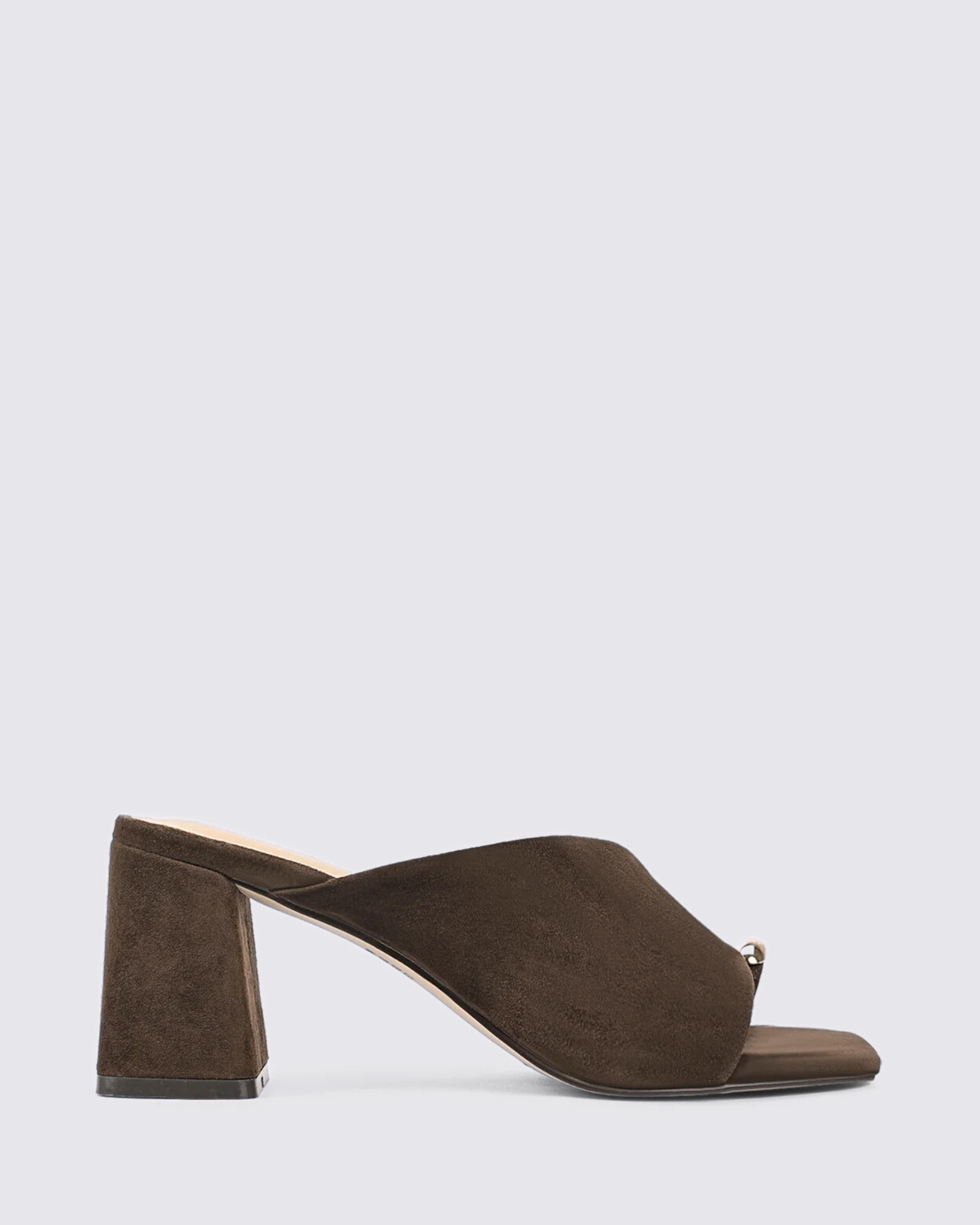 STANTON BLOCK HEEL MULES CHOCOLATE BROWN SUEDE