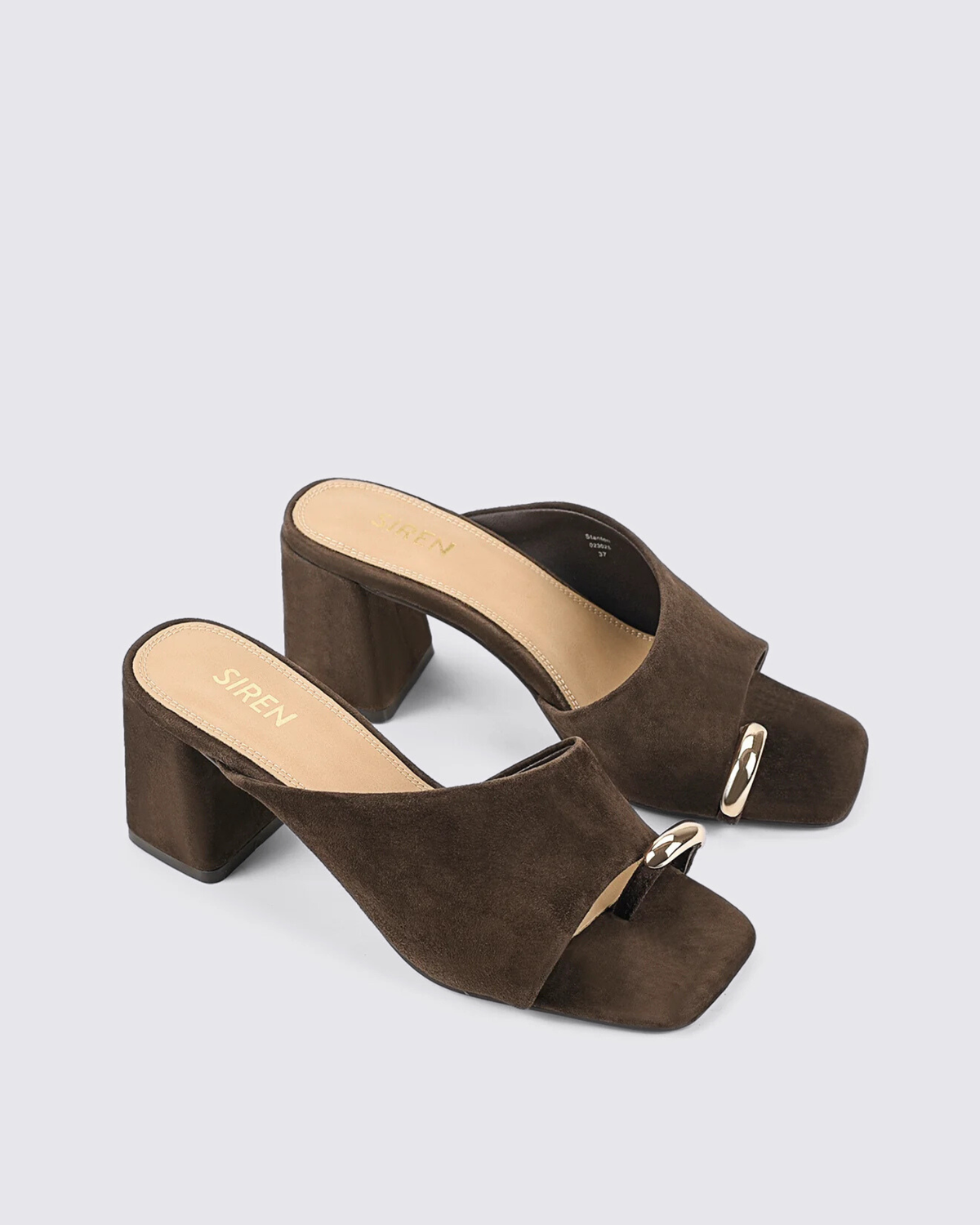 STANTON BLOCK HEEL MULES CHOCOLATE BROWN SUEDE