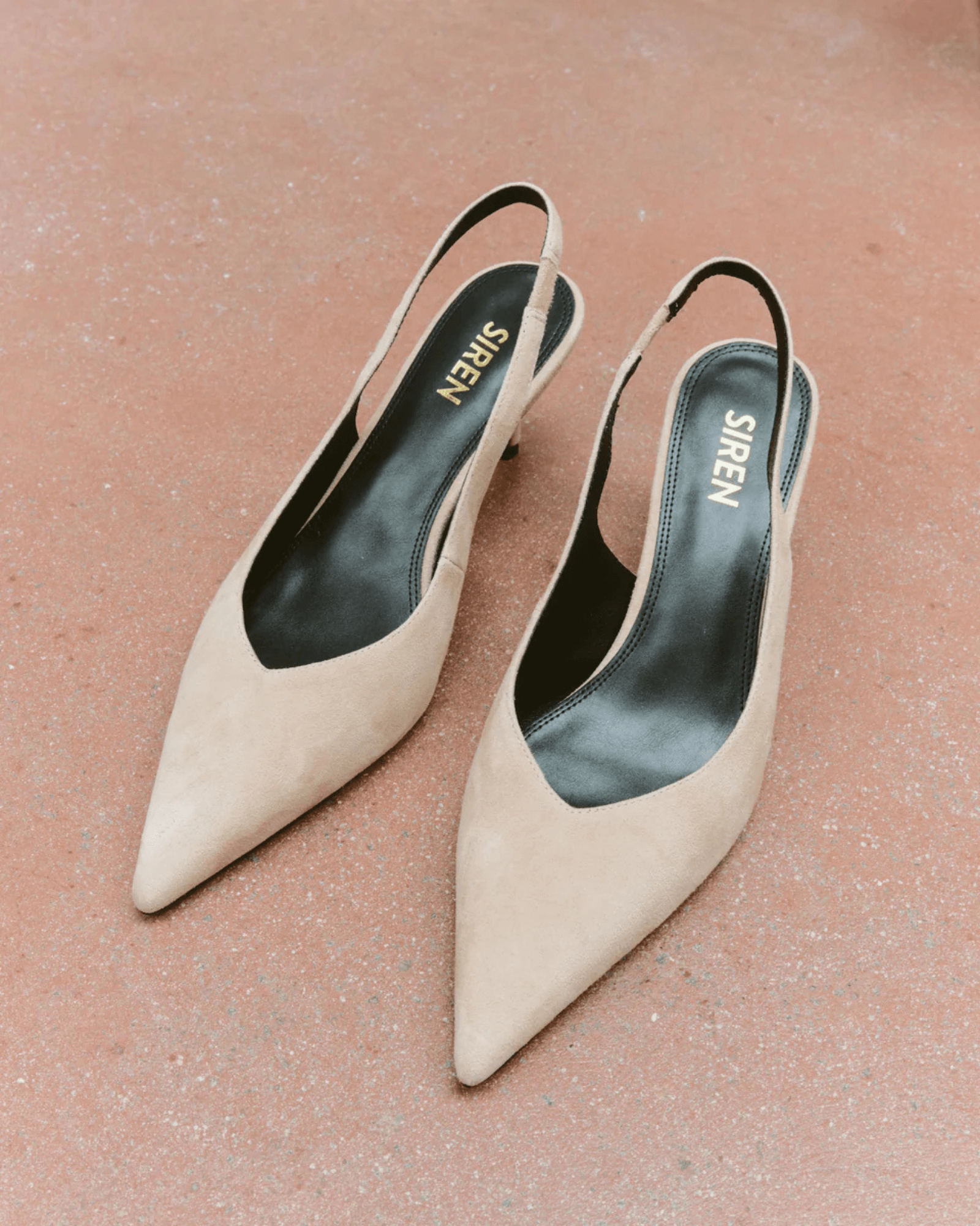 YORY SLINGBACK KITTEN HEELS ALMOND TAN SUEDE